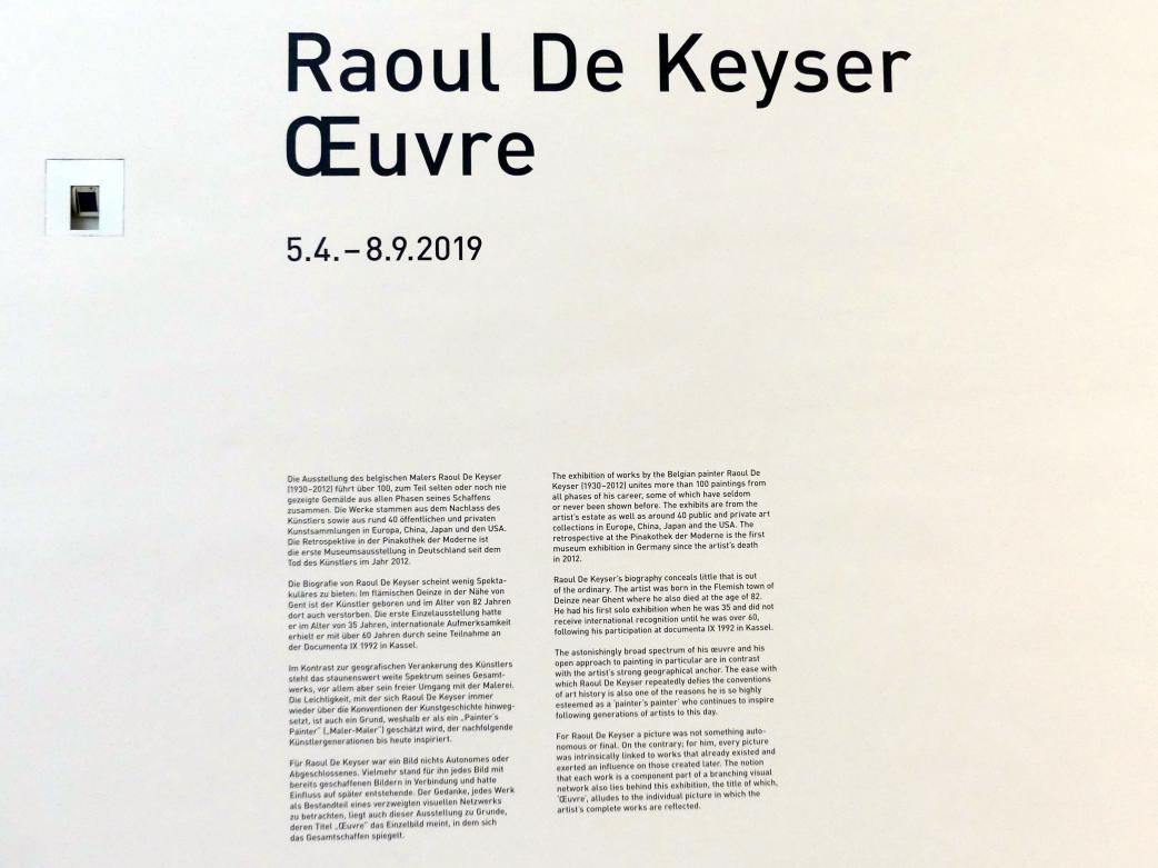 München, Pinakothek der Moderne, Ausstellung "Raoul De Keyser – Œuvre" vom 05.04.-08.09.2019, Bild 1/2