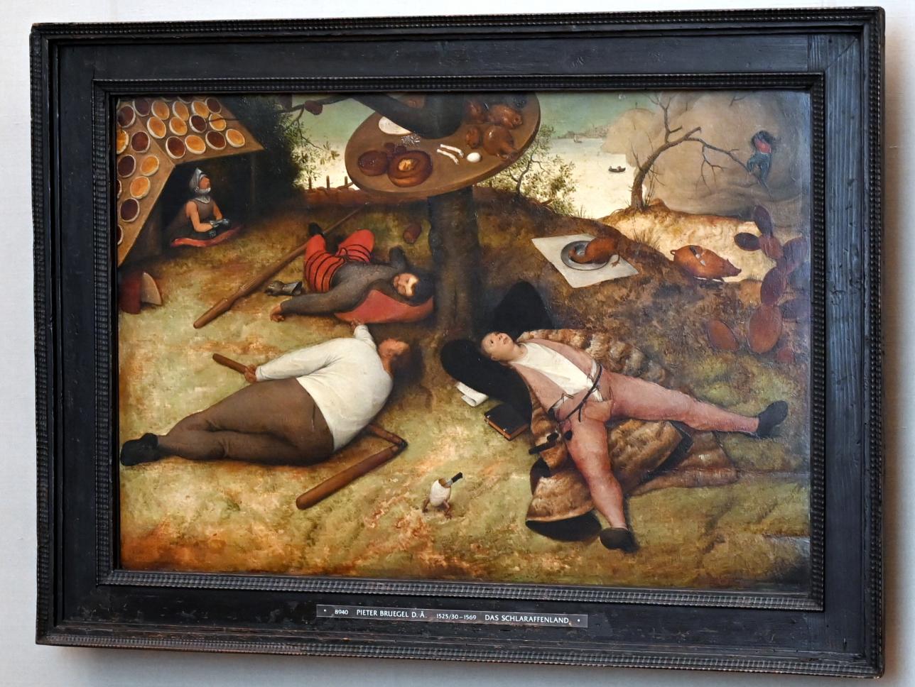 Pieter Brueghel der Ältere (Bauernbrueghel) (1559–1568), Das Schlaraffenland, München, Alte Pinakothek, Erdgeschoss Kabinett 1-3, 1567
