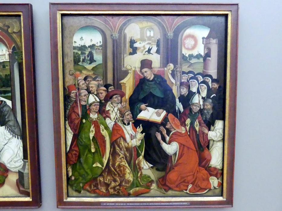 Jan Polack (1486–1500), Weihenstephaner Altar: Der hl. Benedikt als Vater des abendländischen Mönchtums, Weihenstephan, ehem. Benediktinerabtei, jetzt München, Alte Pinakothek, Erdgeschoss Saal III, um 1483–1489, Bild 1/2