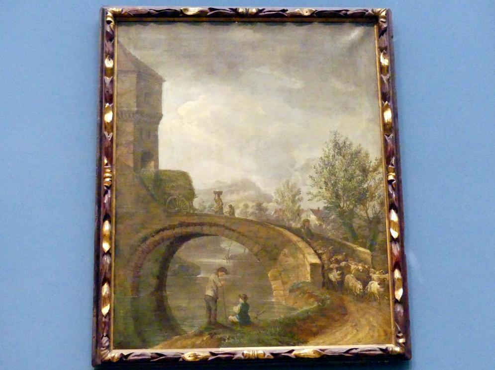 Anton Wilhelm Tischbein (1795), Landschaft mit bäuerlicher Staffage und Brücke, Nürnberg, Germanisches Nationalmuseum, Saal 129, Ende 18. Jhd.