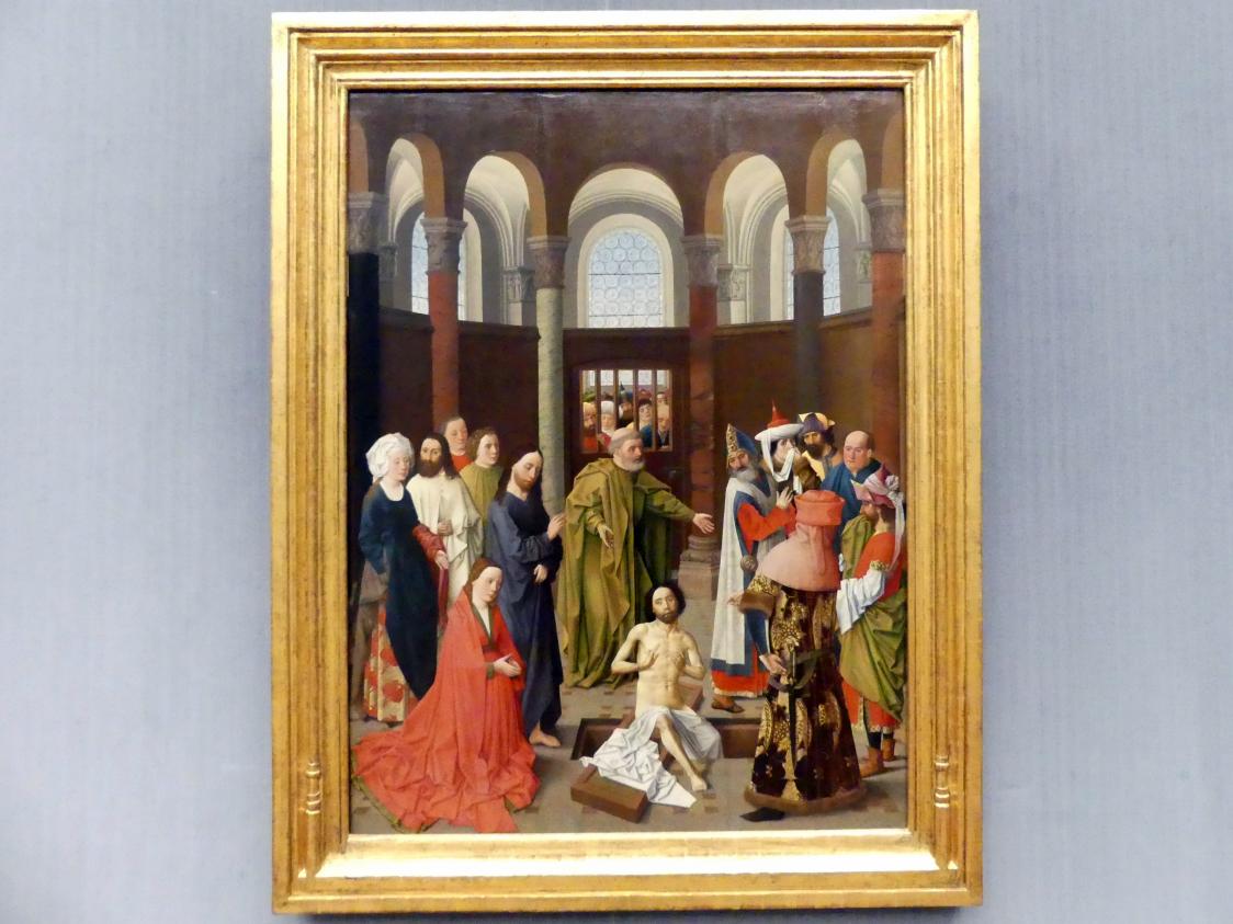 Aelbert van Ouwater (1455), Die Auferweckung des Lazarus, Berlin, Gemäldegalerie ("Berliner Wunder"), Saal V, um 1450–1460, Bild 1/2