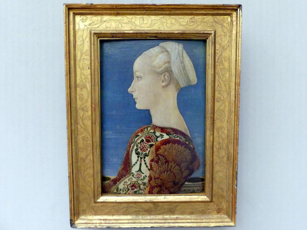 Piero del Pollaiuolo (1465–1475), Profilbildnis einer jungen Frau, Berlin, Gemäldegalerie ("Berliner Wunder"), Kabinett 39, um 1465