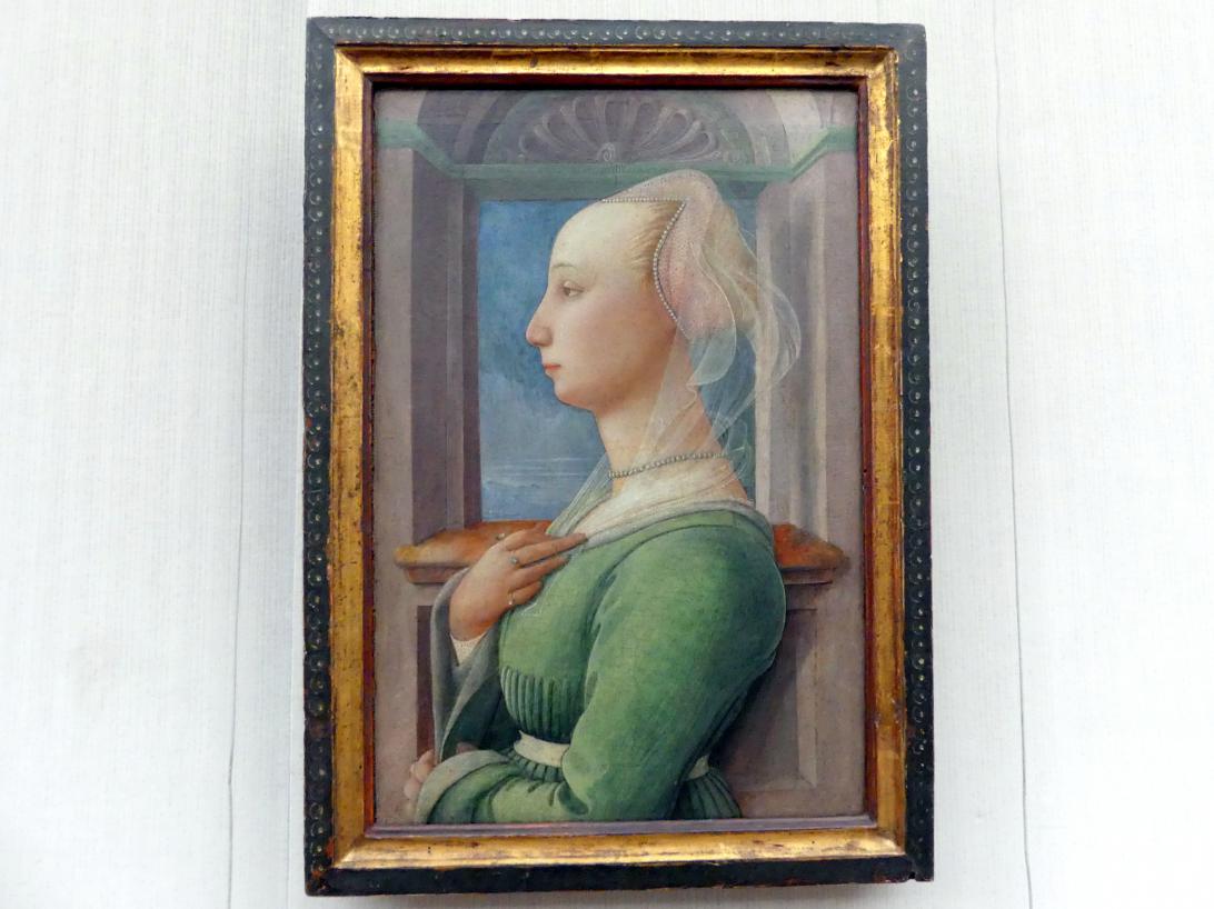 Fra Filippo Lippi (1426–1462), Profilbildnis einer jungen Frau, Berlin, Gemäldegalerie ("Berliner Wunder"), Kabinett 39, um 1445, Bild 1/2