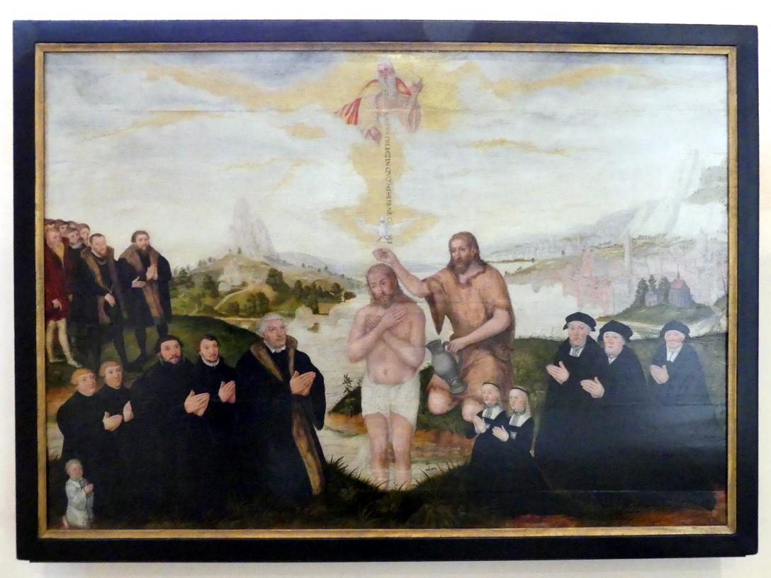 Lucas Cranach der Jüngere (1537–1586), Die Taufe Christi im Jordan, Lutherstadt Wittenberg, Stadt- und Pfarrkirche St. Marien, 1560
