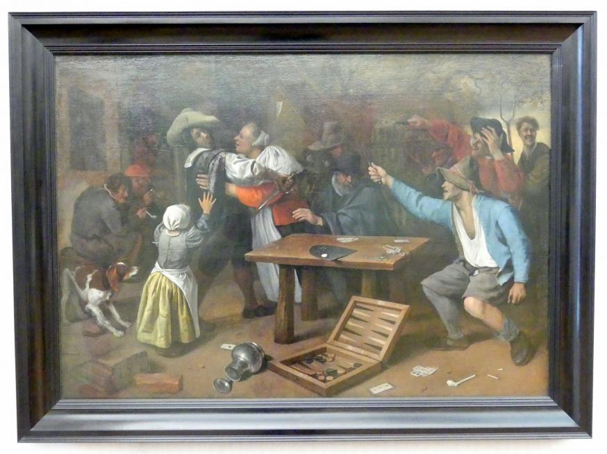 Jan Havickszoon Steen (1650–1678), Streit bei Kartenspiel, Berlin, Gemäldegalerie ("Berliner Wunder"), Kabinett 13, um 1664–1665
