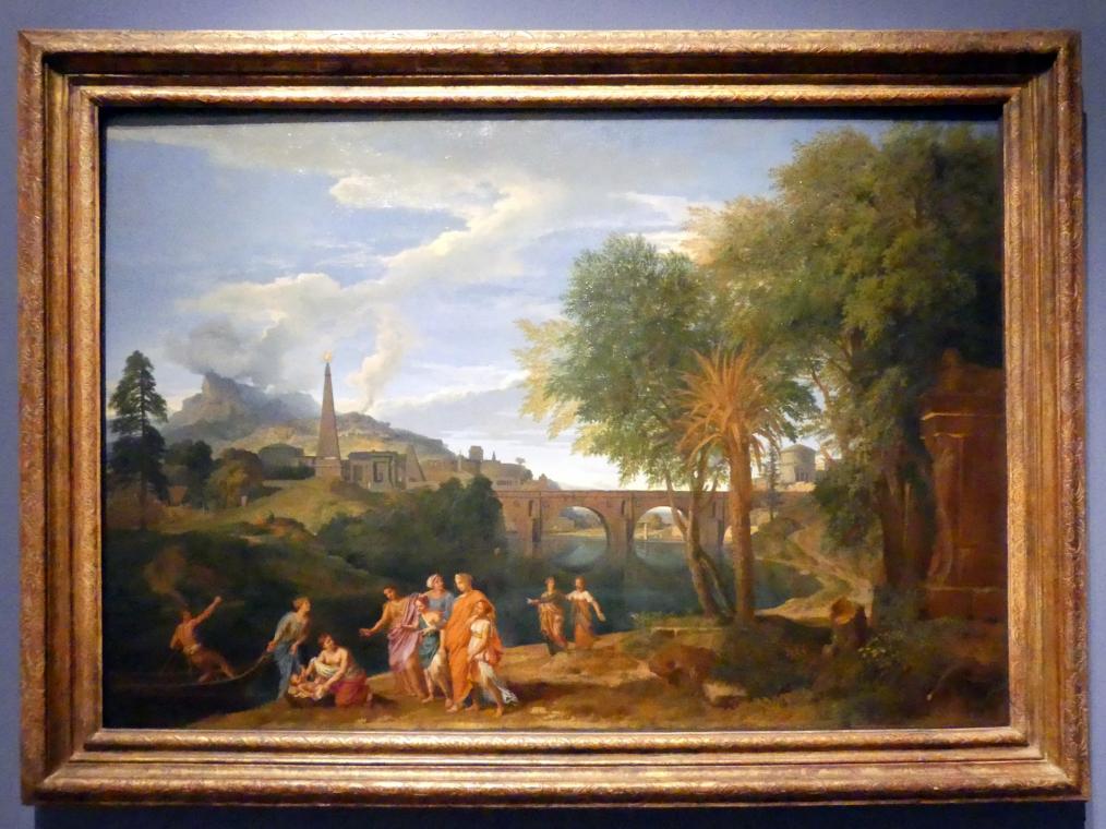 Francisque Millet (Jean-François Millet, Millet I) (1650–1670), Römische Ideallandschaft mit der Auffindung Mosis, Berlin, Gemäldegalerie ("Berliner Wunder"), Wandelhalle, um 1659