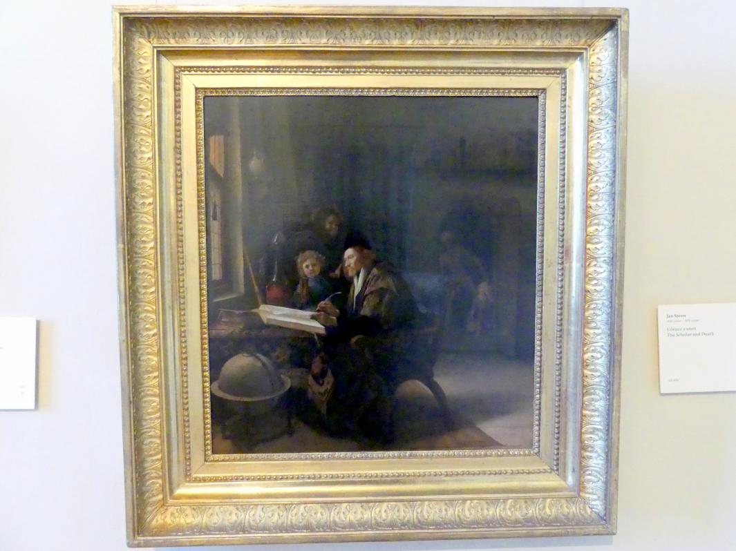 Jan Havickszoon Steen (1650–1678), Der Gelehrte und der Tod, Prag, Nationalgalerie im Palais Sternberg, 2. Obergeschoss, Saal 4, Undatiert