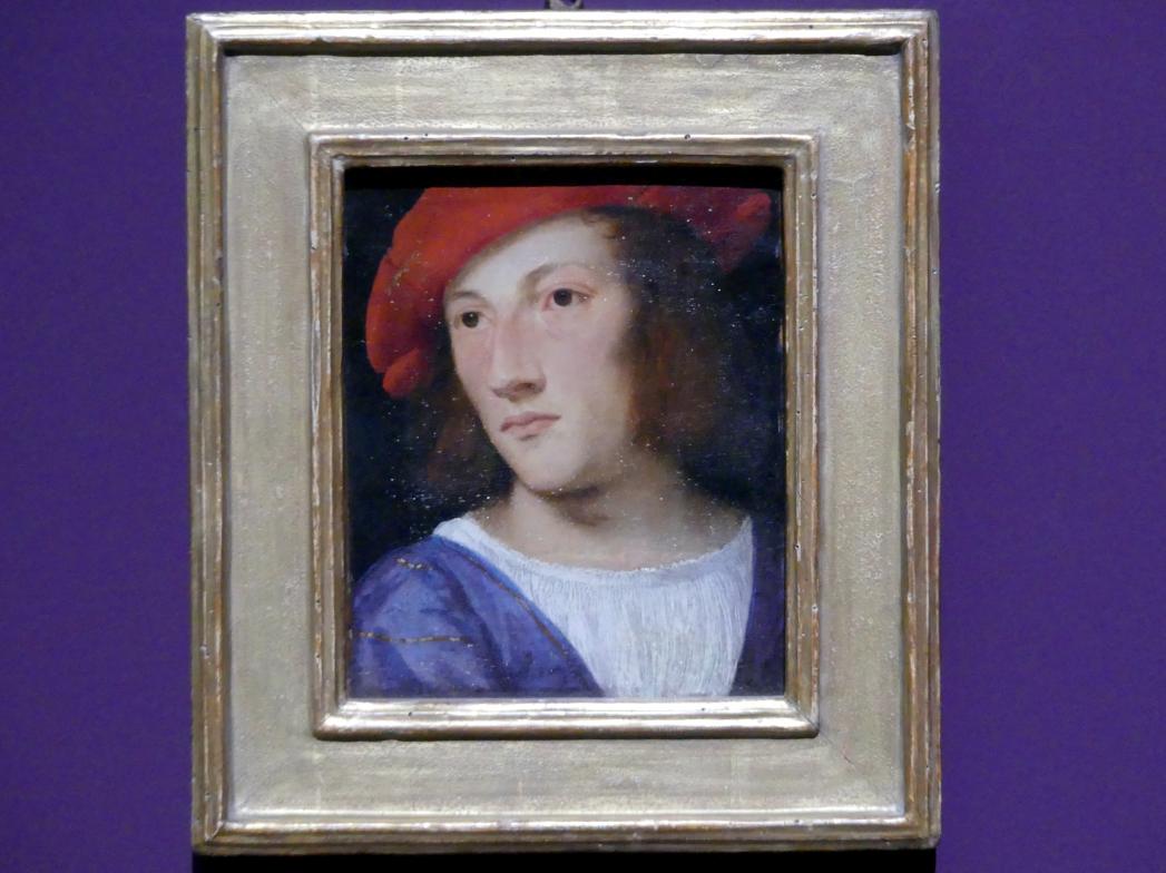 Tiziano Vecellio (Tizian) (1509–1575), Bildnis eines jungen Mannes, Frankfurt, Städel, Ausstellung "Tizian und die Renaissance in Venedig" vom 13.02. - 26.05.2019, Teil 2, Raum 1, um 1510