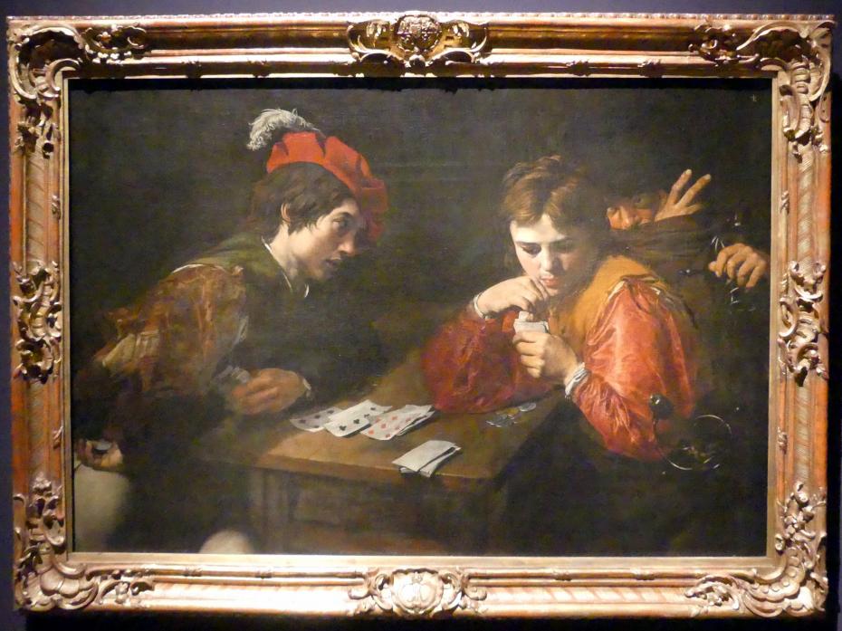 Valentin de Boulogne (1614–1631), Die Kartenspieler, München, Alte Pinakothek, Ausstellung "Utrecht, Caravaggio und Europa" vom 17.04.-21.07.2019, Sünder: Wahrsager und Spieler, um 1614–1615