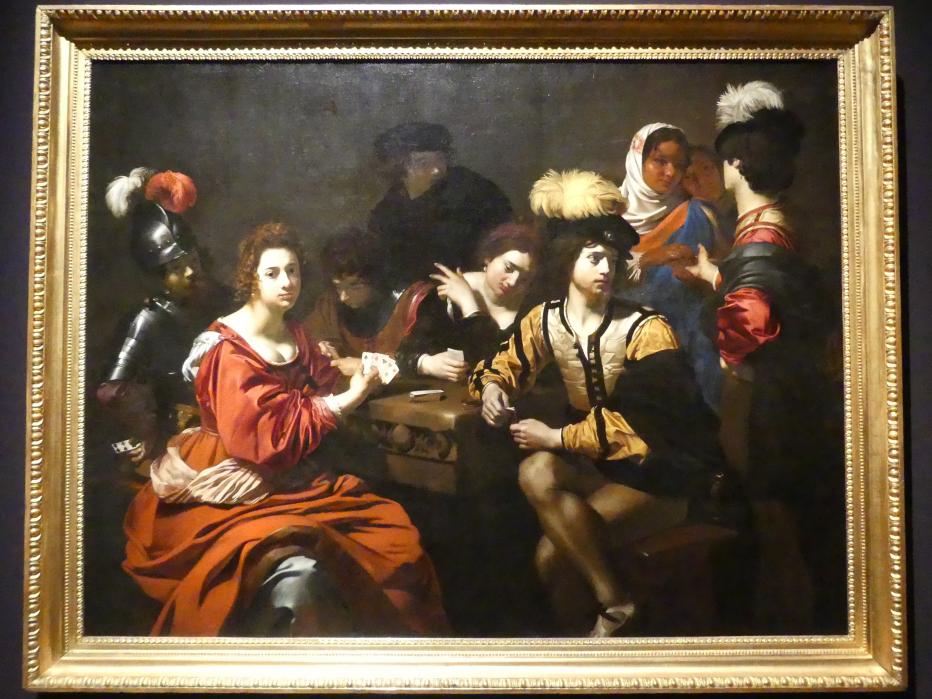 Nicolas Régnier (Niccolò Renieri) (1624–1650), Kartenspieler und Wahrsagerin, München, Alte Pinakothek, Ausstellung "Utrecht, Caravaggio und Europa" vom 17.04.-21.07.2019, Sünder: Wahrsager und Spieler, um 1623–1625