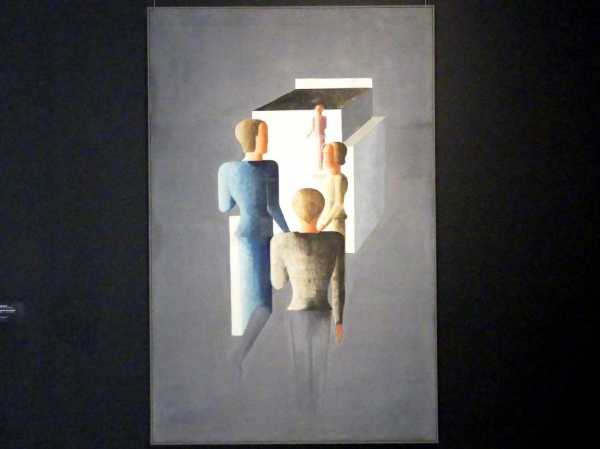 Oskar Schlemmer (1919–1937), Vier Figuren und Kubus, Stuttgart, Staatsgalerie, Internationale Malerei und Skulptur 9, 1929