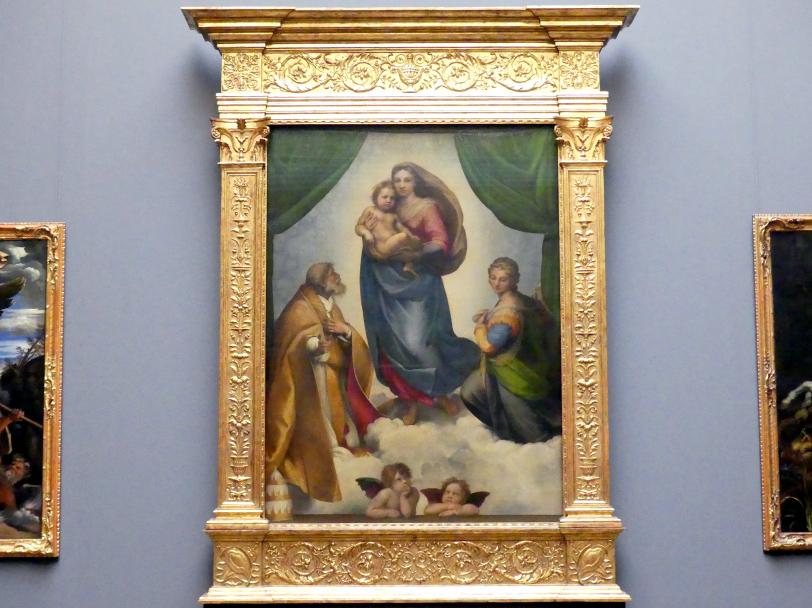 Raffael (Raffaello Sanzio da Urbino, Raffaello Santi) (1501–1519), Die Sixtinische Madonna, Piacenza, Kirche San Sisto, jetzt Dresden, Gemäldegalerie Alte Meister, 1. OG: Altäre, 1512–1513