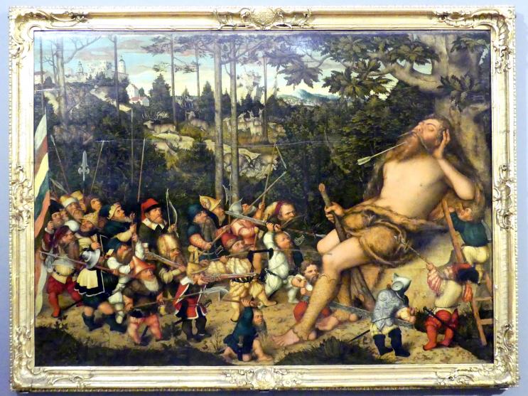 Lucas Cranach der Jüngere (1537–1586), Der schlafende Herkules und die Pygmäen, Dresden, Gemäldegalerie Alte Meister, EG: Cranach, 1551