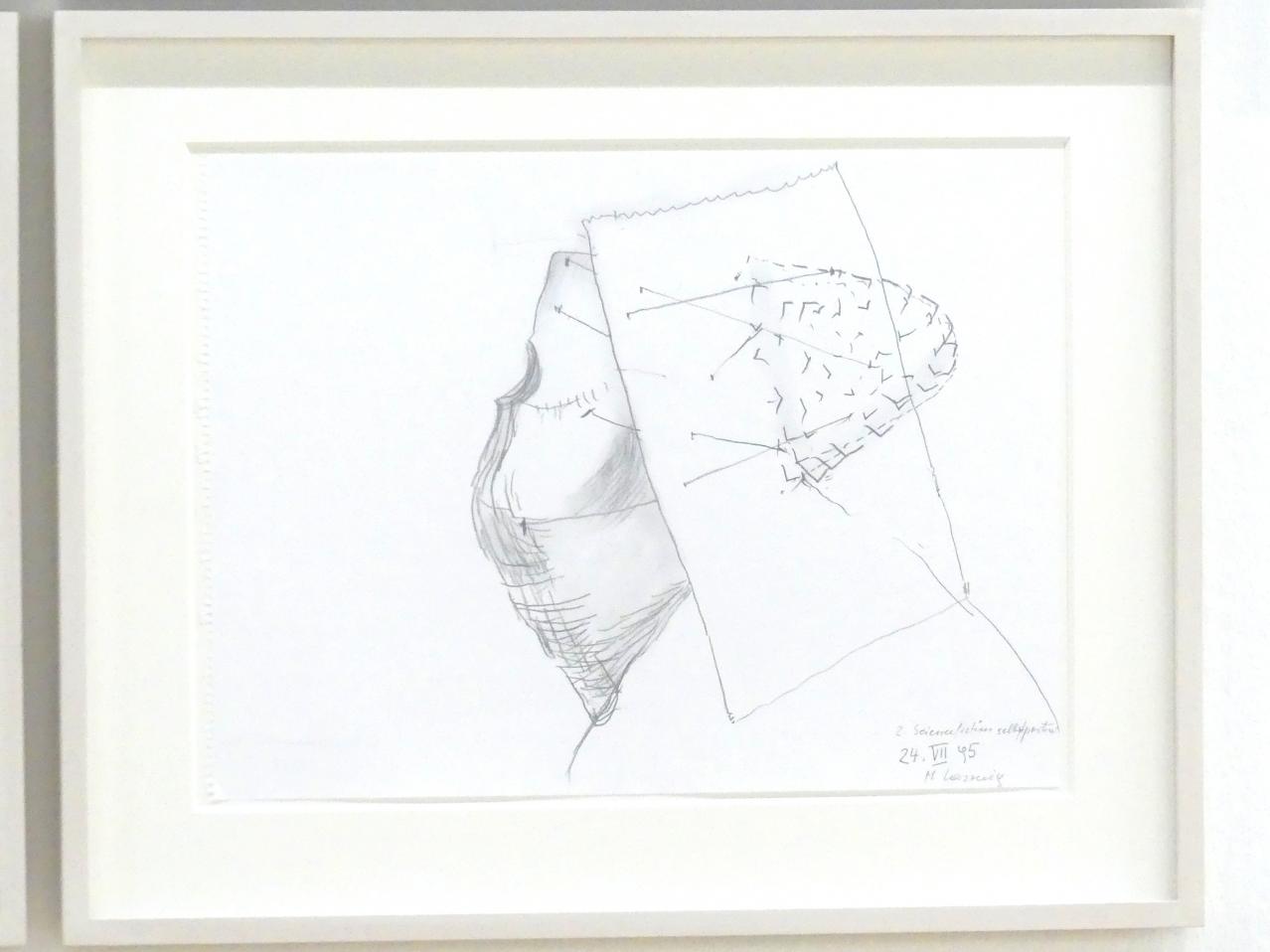 Maria Lassnig (1945–2011), 2. Sciencefictionselbstportrait, München, Lenbachhaus, Kunstbau, Ausstellung "BODY CHECK" vom 21.05.-15.09.2019, 1995