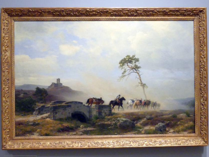 Carl Friedrich Lessing (1828–1878), Landschaft mit Burgruine und Reitern, Breslau, Nationalmuseum, 2. OG, europäische Kunst 15.-20. Jhd., Saal 14, 1878