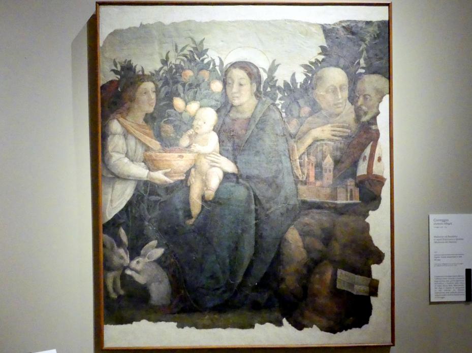 Antonio Allegri (Correggio) (1511–1532), Maria mit Kind und den hll. Franziskus und Quirinius, Correggio, Basilica di San Quirino, jetzt Modena, Galleria Estense, Saal 9, 1511