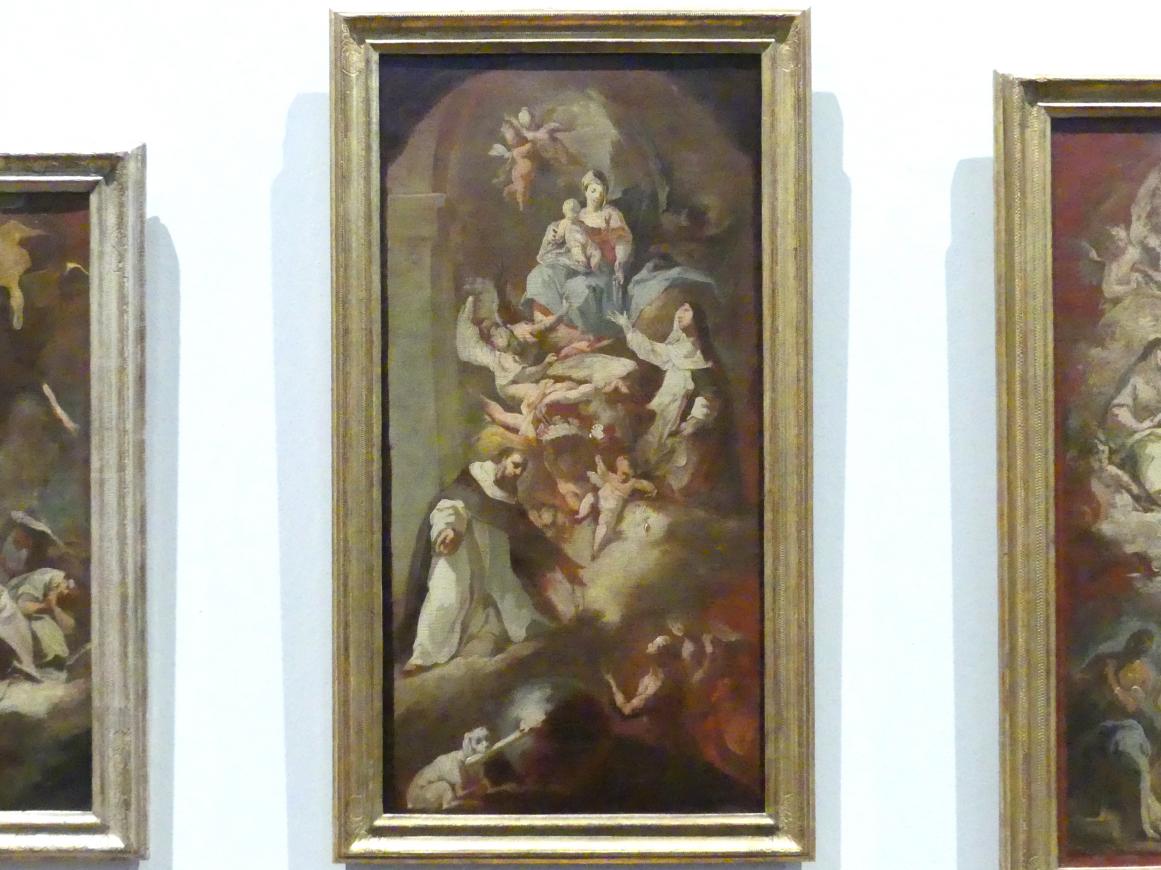 Franz Joseph Spiegler (1718–1755), Übergabe des Rosenkranzes an die Heiligen Katharina von Siena und Dominikus, Reinstetten, Pfarrkirche St. Urban, jetzt München, Bayerisches Nationalmuseum, Saal 44, um 1742–1743