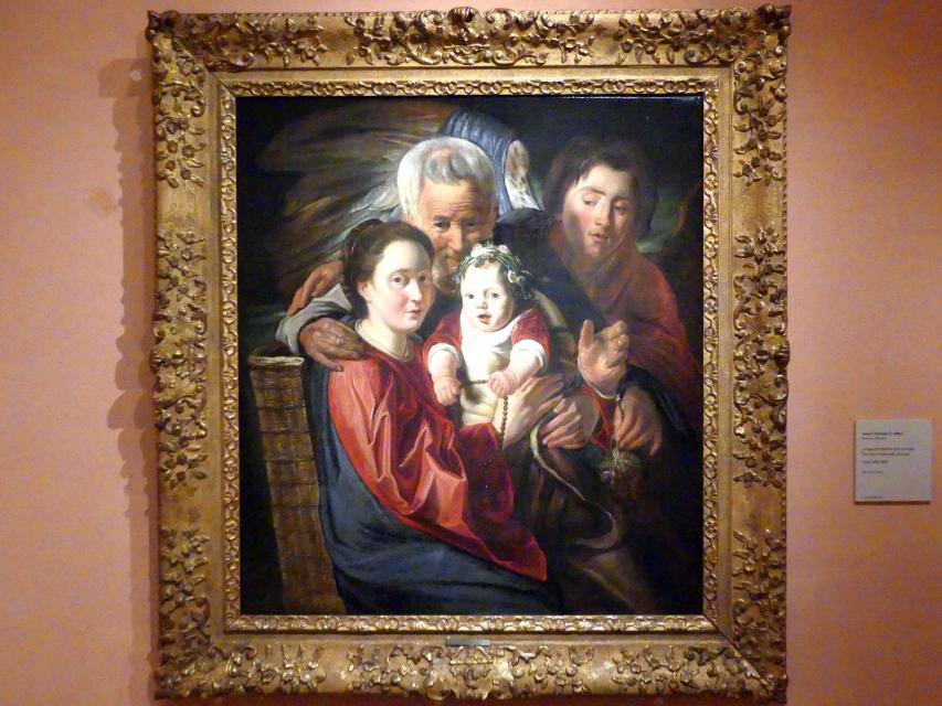 Jacob Jordaens (1615–1665), Die Heilige Familie mit Engel, Madrid, Museo Thyssen-Bornemisza, Saal 19, flämische Malerei des 18. Jahrhunderts, um 1625–1629