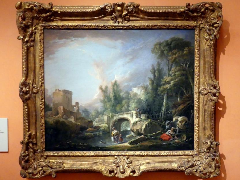 François Boucher (1728–1800), Flusslandschaft mit Ruine und Brücke, Madrid, Museo Thyssen-Bornemisza, Saal D, Malerei des 17. Jahrhunderts, 1762