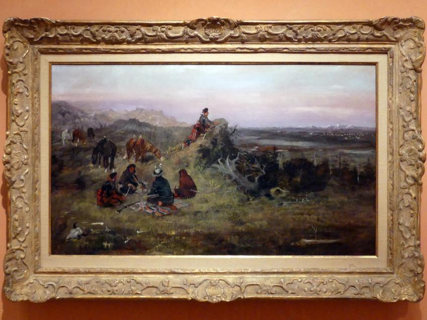 Charles Marion Russell (1888), Die Piegan rüsten sich zum Pferdestehlen von den Crow Indianern, Madrid, Museo Thyssen-Bornemisza, Saal F, nordamerikanische Malerei des 19. Jahrhunderts, 1888