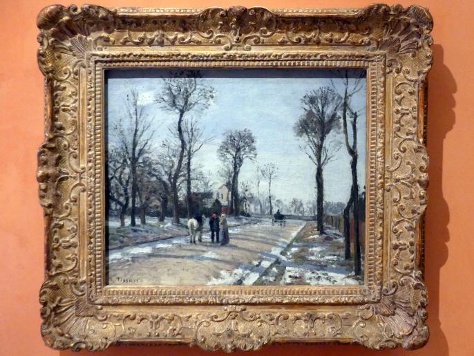 Camille Pissarro (1863–1903), Route de Versailles, Louveciennes, Wintersonne und Schnee, Madrid, Museo Thyssen-Bornemisza, Saal H, europäische Malerei des 19.Jahrhunderts, 1870