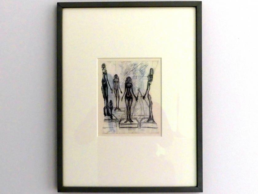 Alberto Giacometti (1914–1965), Fünf Frauen auf Podesten, Prag, Nationalgalerie im Messepalast, Ausstellung "Alberto Giacometti" vom 18.07.-01.12.2019, Stehende Figuren, Undatiert