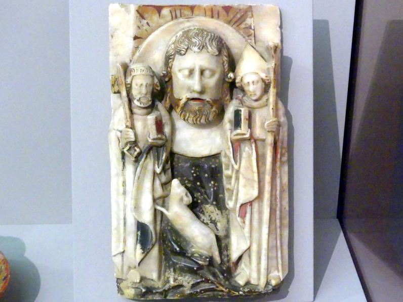 Haupt Johannes des Täufers zwischen dem hl. Petrus und dem Hl. Thomas von Canterbury, Berlin, Bode-Museum, Saal 212, 1. Hälfte 15. Jhd.