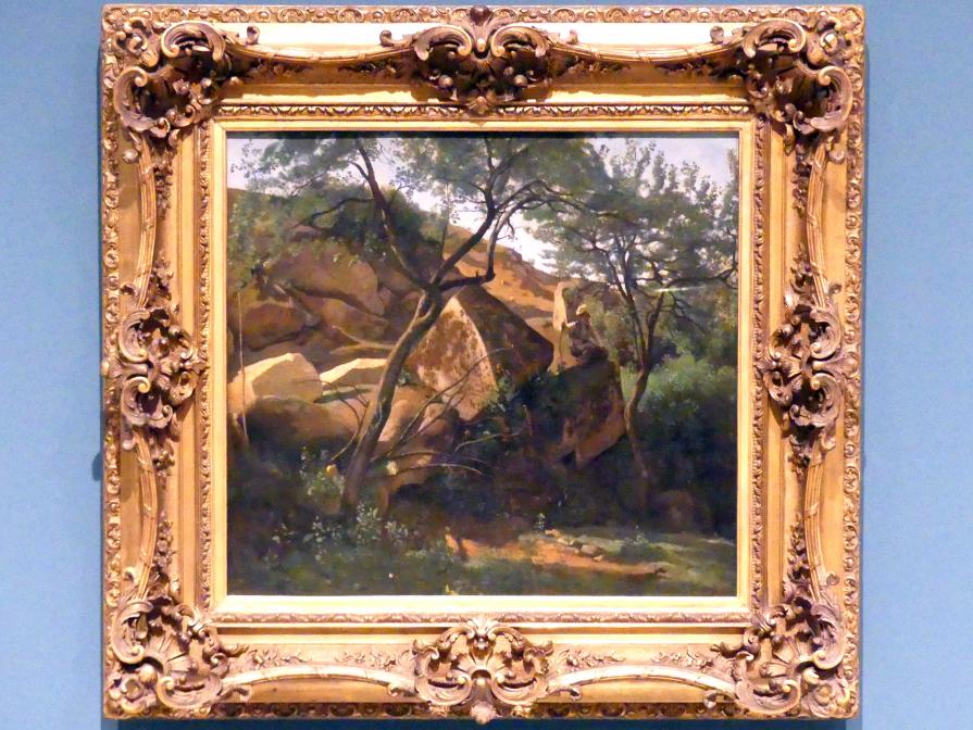 Jean-Baptiste Camille Corot (1823–1874), Junger Hirte in den Felsen (Wald bei Fontainebleau), Prag, Nationalgalerie im Messepalast, 1918-1939, Saal 1, 1842