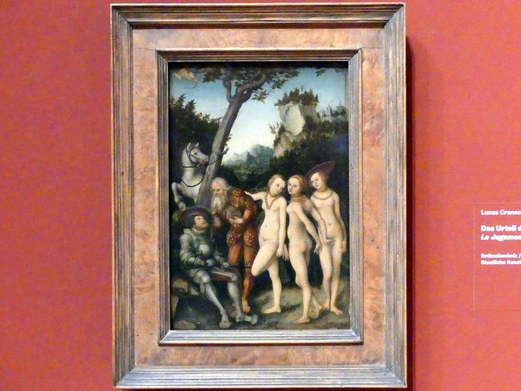 Lucas Cranach der Ältere (1502–1550), Das Urteil des Paris, Karlsruhe, Staatliche Kunsthalle, Ausstellung "Hans Baldung Grien, heilig | unheilig", Saal 8, 1530