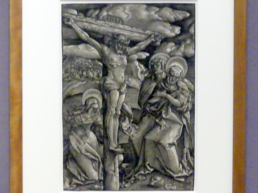 Hans Baldung Grien (1500–1544), Christus am Kreuz zwischen Magdalena, Johannes und Maria, Karlsruhe, Staatliche Kunsthalle, Ausstellung "Hans Baldung Grien, heilig | unheilig", Saal 10, um 1510–1512