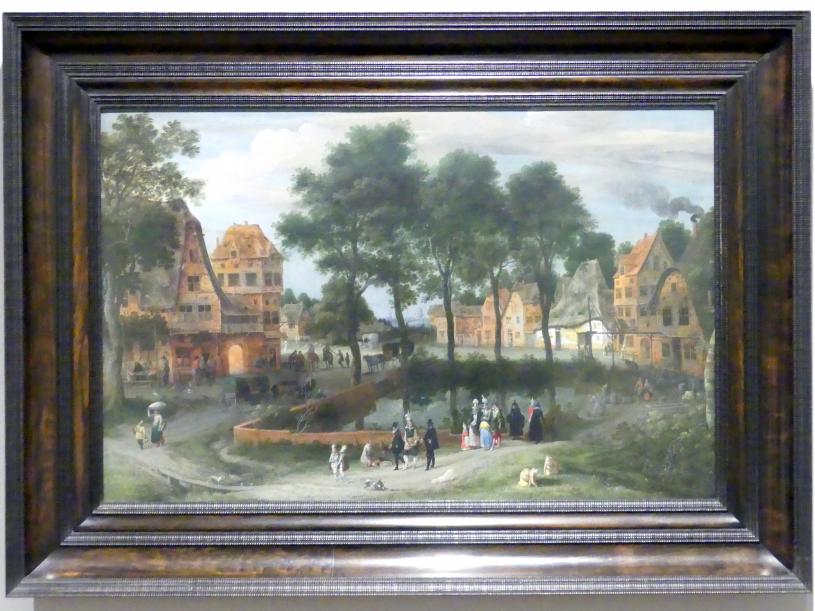 Adriaen van Stalbemt (1610–1662), Ein Dorfplatz mit städtischen Besuchern, Karlsruhe, Staatliche Kunsthalle, Saal 70, 1614