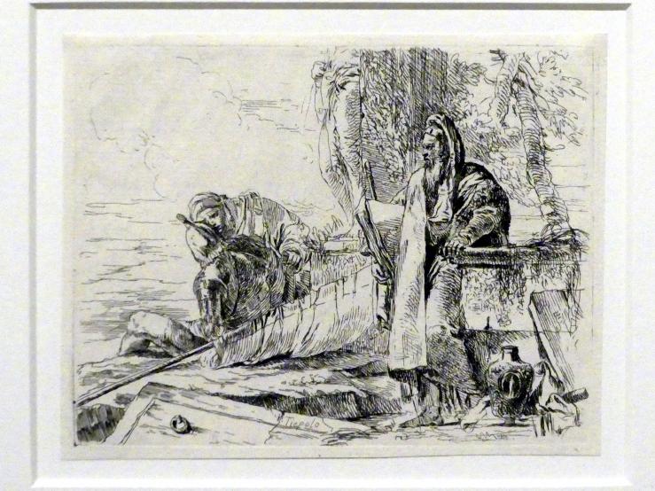 Giovanni Battista Tiepolo (1715–1785), Philosoph und zwei weitere Figuren, Stuttgart, Staatsgalerie, Ausstellung "Tiepolo"  vom 11.10.2019 - 02.02.2020, Saal 6: Karikaturen, Capricci und Scherzi, um 1740–1742