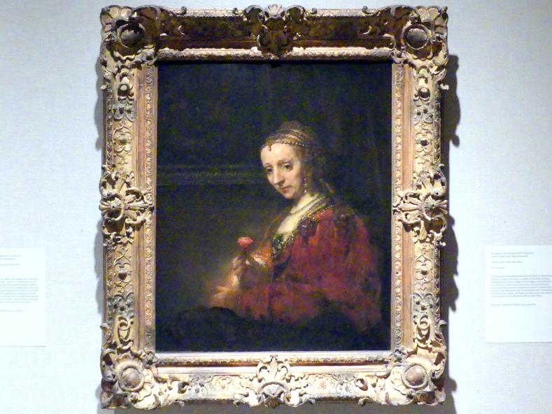 Rembrandt (Rembrandt Harmenszoon van Rijn) (1627–1669), Frau mit einer Nelke, New York, Metropolitan Museum of Art (Met), Saal 964, um 1660–1663