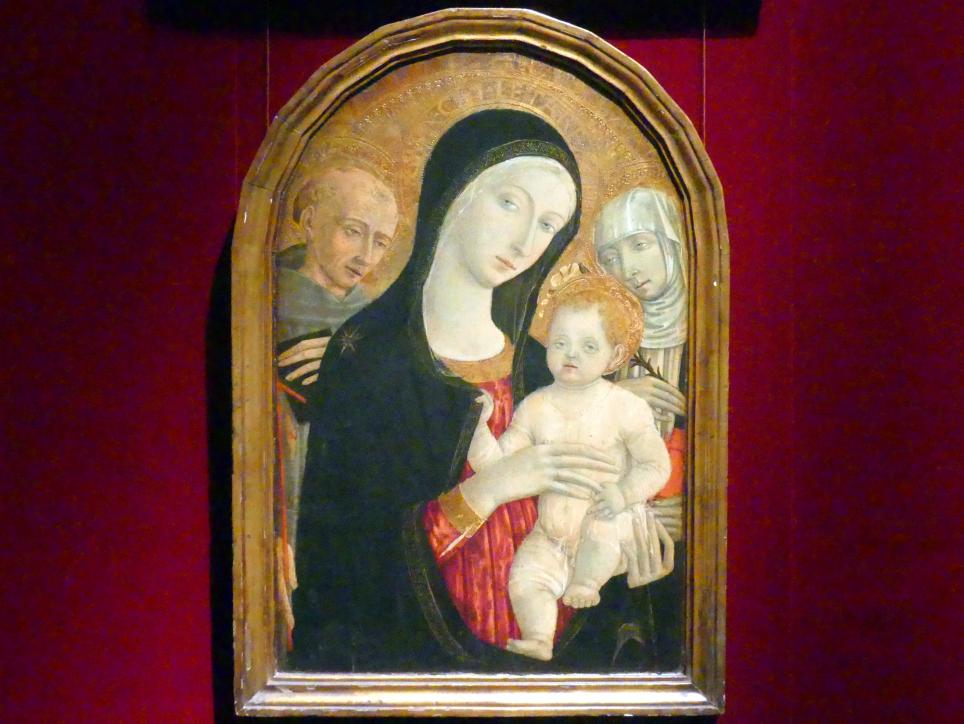 Matteo di Giovanni (1455–1478), Madonna und Kind mit den Heiligen Franziskus und Katharina von Siena, New York, Metropolitan Museum of Art (Met), Saal 956, um 1476–1480