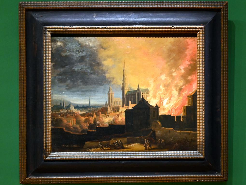 Frans van Oosten (1650), Nächtlicher Stadtbrand mit der Flucht des Aeneas und Anchises, Innsbruck, Tiroler Landesmuseum, Ferdinandeum, Saal 12, um 1650