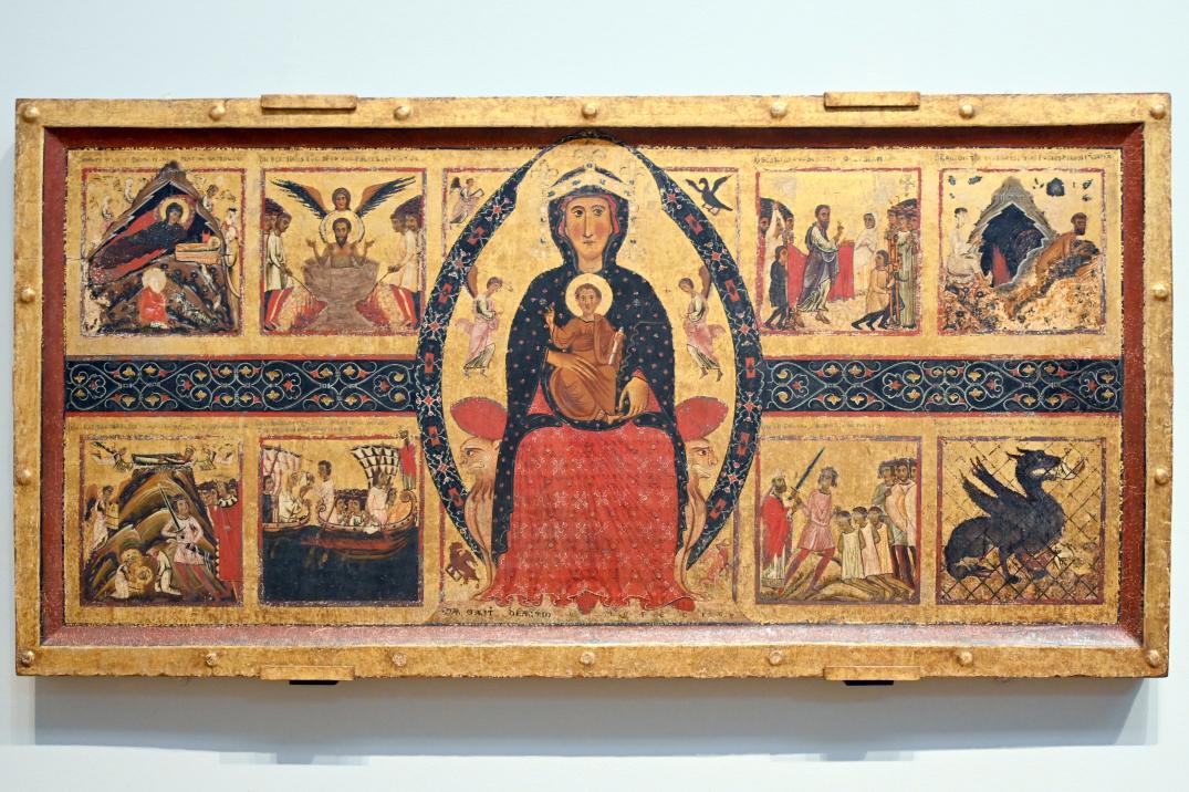 Margaritone d’Arezzo (1263–1290), Thronende Maria mit Kind und Heiligenszenen, London, National Gallery, Saal 51, um 1263–1264