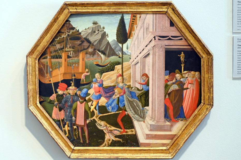 Zanobi di Benedetto di Caroccio degli Strozzi (1442–1452), Raub der Helena, London, National Gallery, Saal 53, um 1450–1455