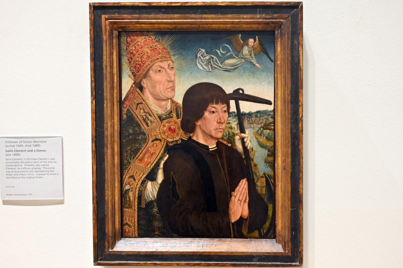 Simon Marmion (Nachfolger) (1489), Der heilige Clemens mit einem Stifter, London, National Gallery, Saal 64, um 1487–1490