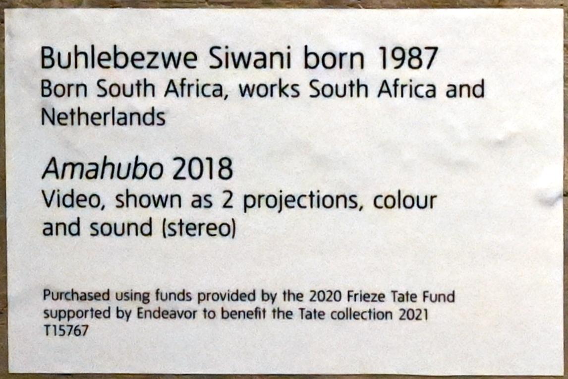 Buhlebezwe Siwani (2018), Amahubo, London, Tate Gallery of Modern Art (Tate Modern), The Tanks, 2018