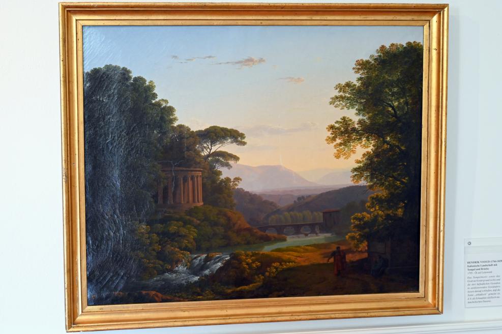 Hendrik Voogd (1795), Italienische Landschaft mit Tempel und Brücke, Schleswig, Landesmuseum für Kunst und Kulturgeschichte, Saal 36, 1795