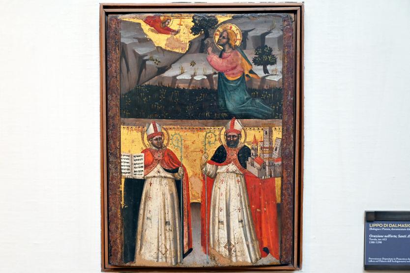 Lippo di Dalmasio (1385–1394), Christus am Ölberg und die hll. Ambrosius und Petronius, Bologna, Pinacoteca Nazionale, Saal 1, 1380–1390