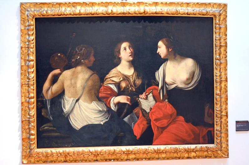 Giovanni Andrea Sirani (1643–1663), Allegorie der drei Künste Malerei, Musik und Poesie, Bologna, Pinacoteca Nazionale, Saal 30, um 1663