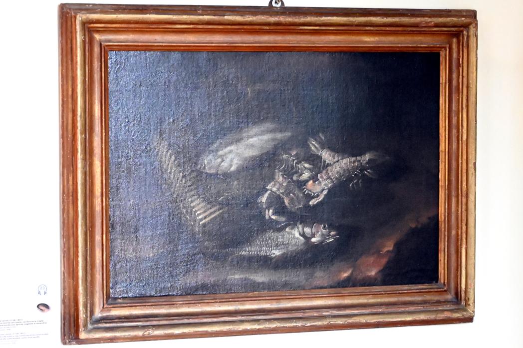 Nicola Levoli (1770), Stilleben mit Körbchen, Seezunge und Fangschreckenkrebs, Rimini, Stadtmuseum, Saal 11, Undatiert, Bild 1/2