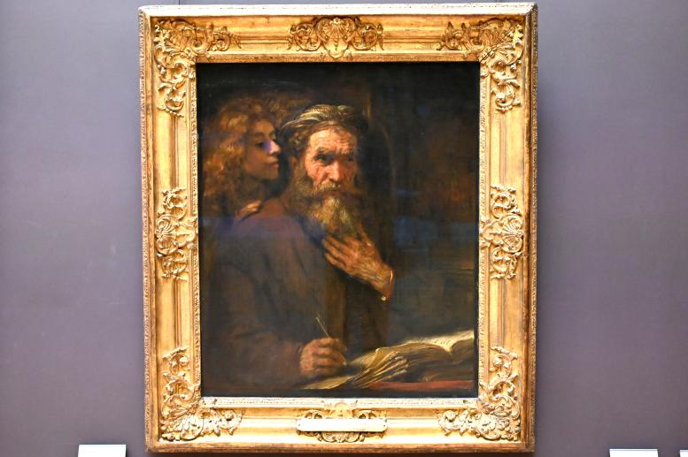 Rembrandt (Rembrandt Harmenszoon van Rijn) (1627–1669), Evangelist Matthäus und der Mensch mit Flügeln, Paris, Musée du Louvre, Saal 844, 1661, Bild 1/2