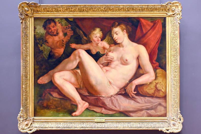 Hendrick Goltzius (1578–1616), Venus und Amor, beobachtet von einem Satyr, Paris, Musée du Louvre, Saal 843, 1616, Bild 1/2