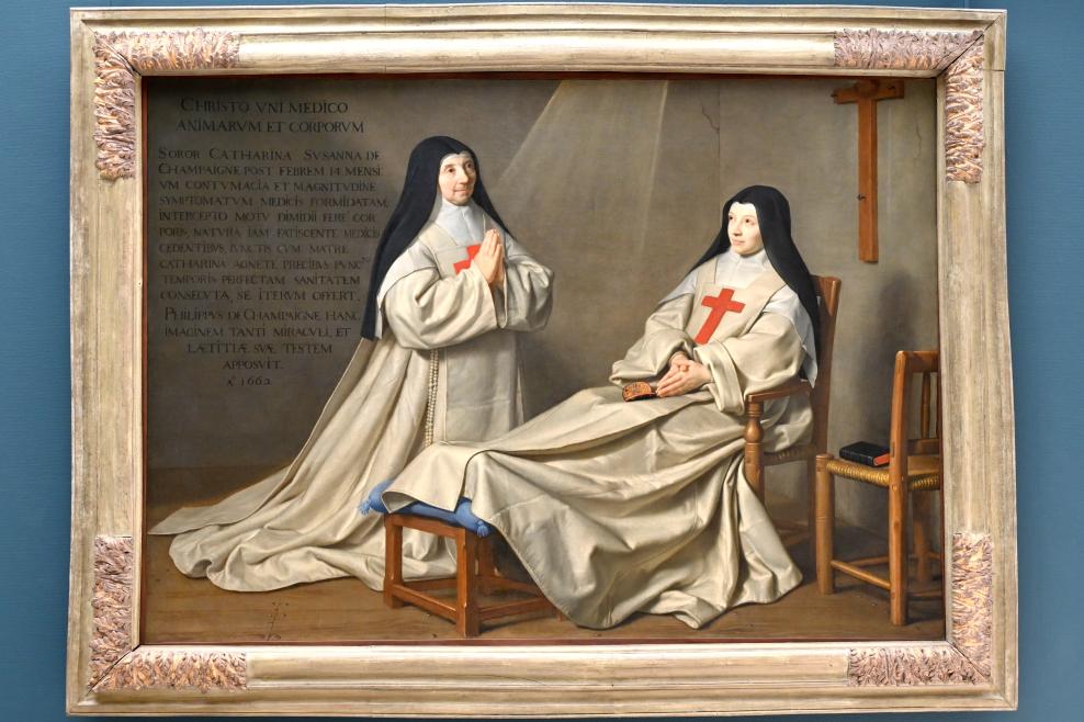 Philippe de Champaigne (1629–1668), Ex-Voto 1662 (Äbtissin Catherine-Agnès Arnauld (1593–1671) und seine Tochter, Schwester Catherine de Sainte Suzanne), Paris, Musée du Louvre, Saal 913, 1662