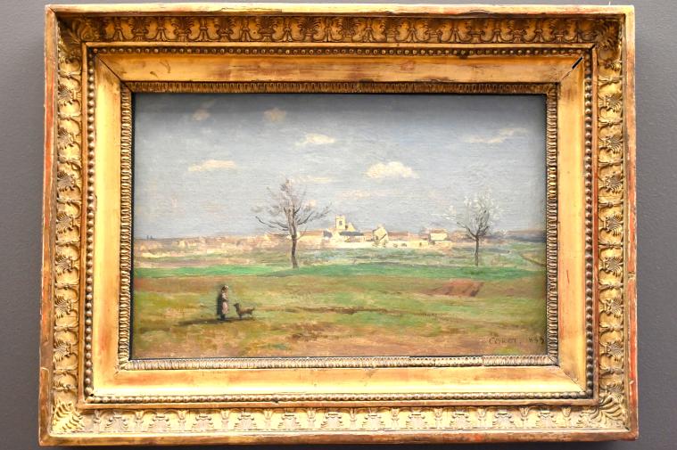 Jean-Baptiste Camille Corot (1823–1874), Blick auf das Dorf Rosny im Frühling, Paris, Musée du Louvre, Saal 948, 1839, Bild 1/2