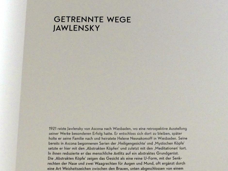 München, Lenbachhaus, Kunstbau, Ausstellung "Lebensmenschen" vom 22.10.2019-16.02.2020, Getrennte Wege ab 1921, Jawlenski, Bild 7/11