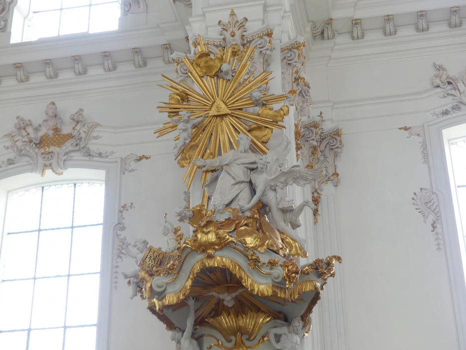 Johann Baptist Straub (1731–1777), Kanzel, Dießen am Ammersee, ehem. Augustinerchorherren-Stiftskirche, heute Pfarrkirche Marienmünster Mariä Himmelfahrt, 1738–1740, Bild 2/3