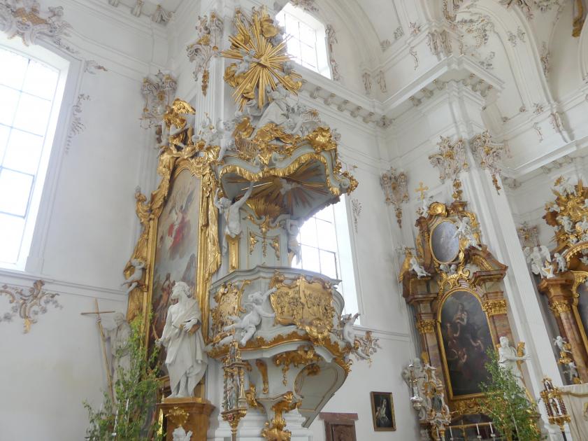 Johann Baptist Straub (1731–1777), Kanzel, Dießen am Ammersee, ehem. Augustinerchorherren-Stiftskirche, heute Pfarrkirche Marienmünster Mariä Himmelfahrt, 1738–1740, Bild 3/3